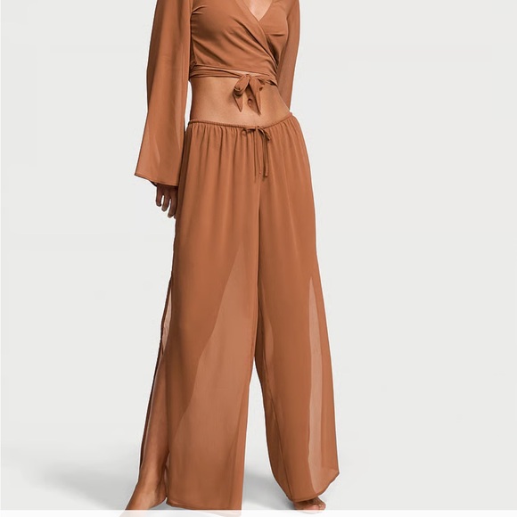 Victoria's Secret Woman's Sheer Crinkle Wide-Leg Lounge Pants Sz XL - Picture 1 of 11